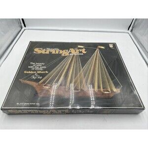 1975 Ship Shop Metallic String Art Black Velvet Golden Shark 16 x 20 Model 2113